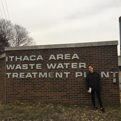 Jacqueline Wong in front of Ithaca water treatment plant