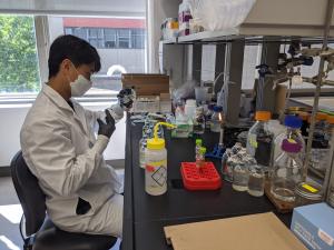 Hyun Yoon, Ph.D. student, working in Reid’s Ecological Engineering Research Lab.