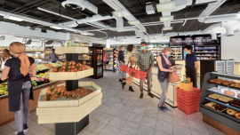 Image from a 3D simulation of a grocery store used in an experiment conducted by Ricardo Daziano, associate professor of civil and environmental engineering, to gauge New York City residents’ perceptions of social distancing.