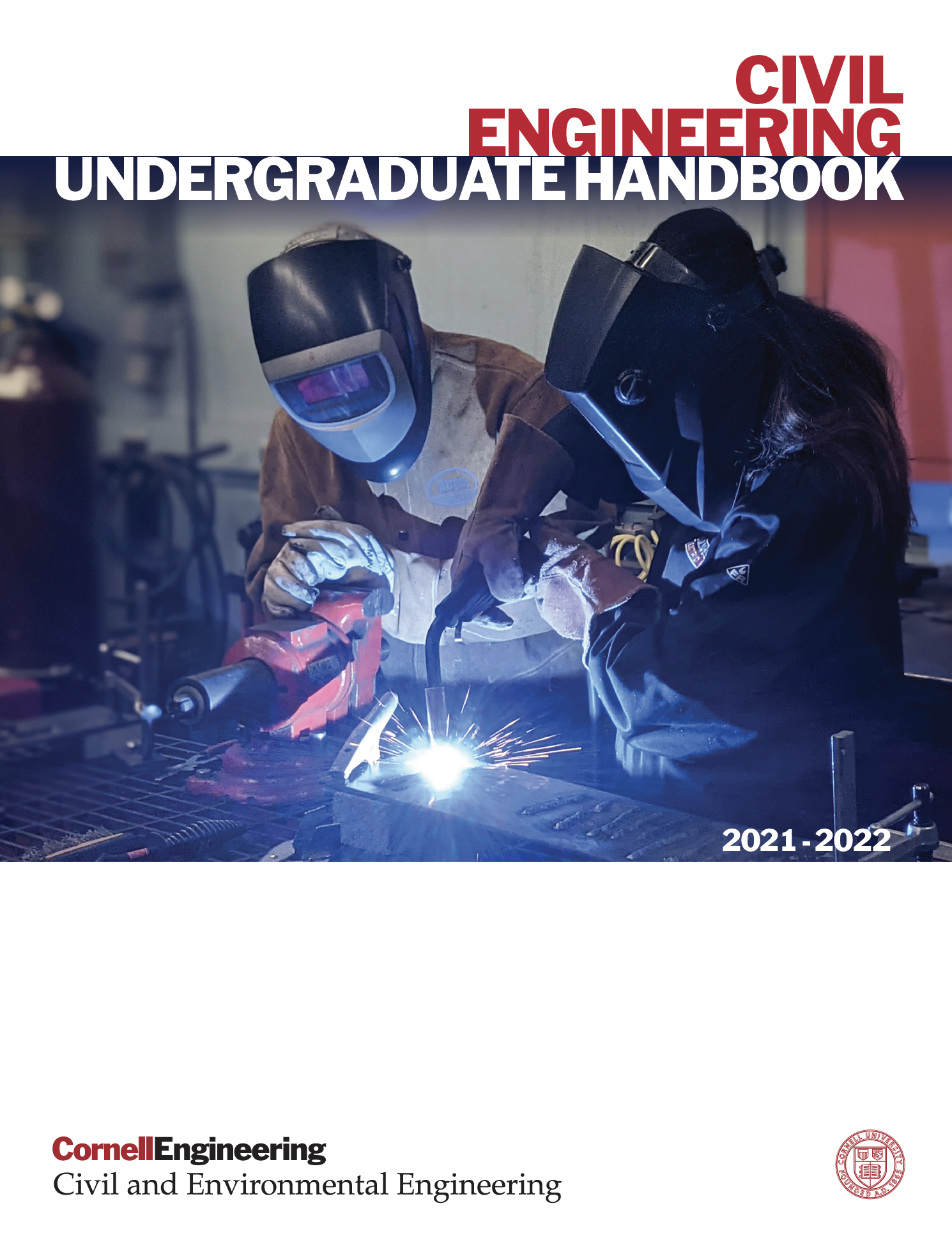 Civil Engineering Undergraduate Handbook cover with two people welding