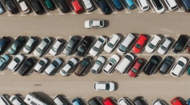 aerial view of cars parked in parking lot