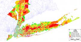 map of nyc and Long Island with colors of estimated traffic zone emissions