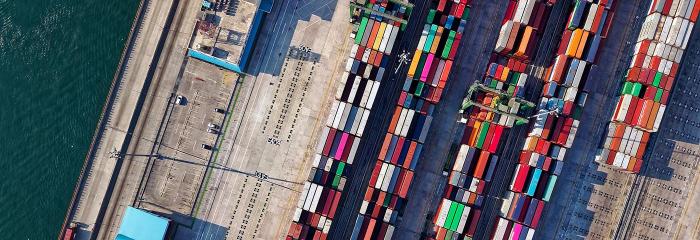 aerial view of water and freight transportation