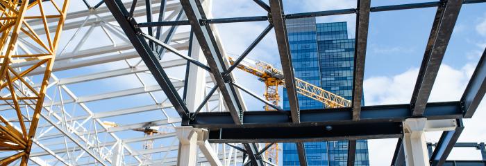 construction site with steel frame structure